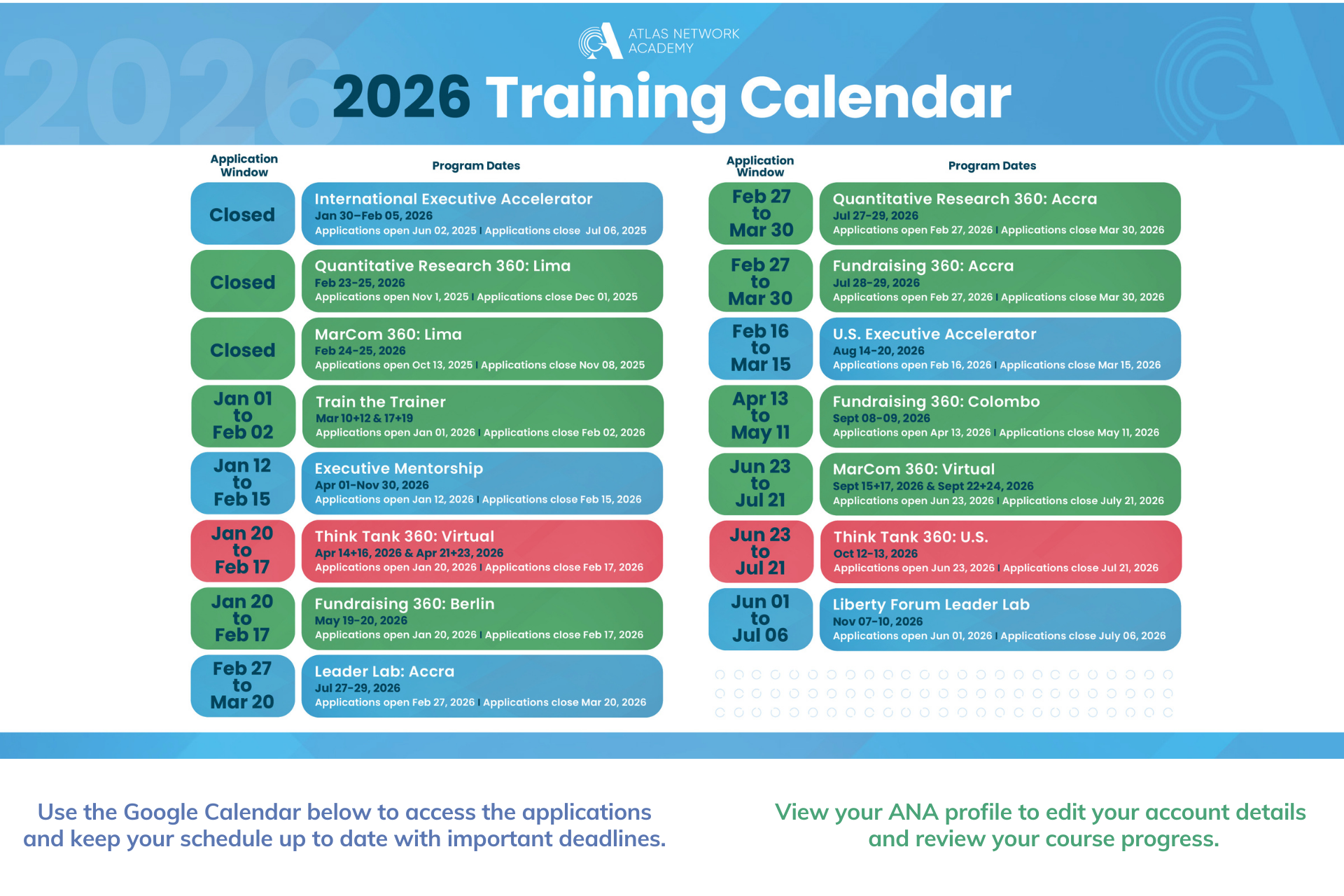 2026 Atlas Network Academy Training Calendar